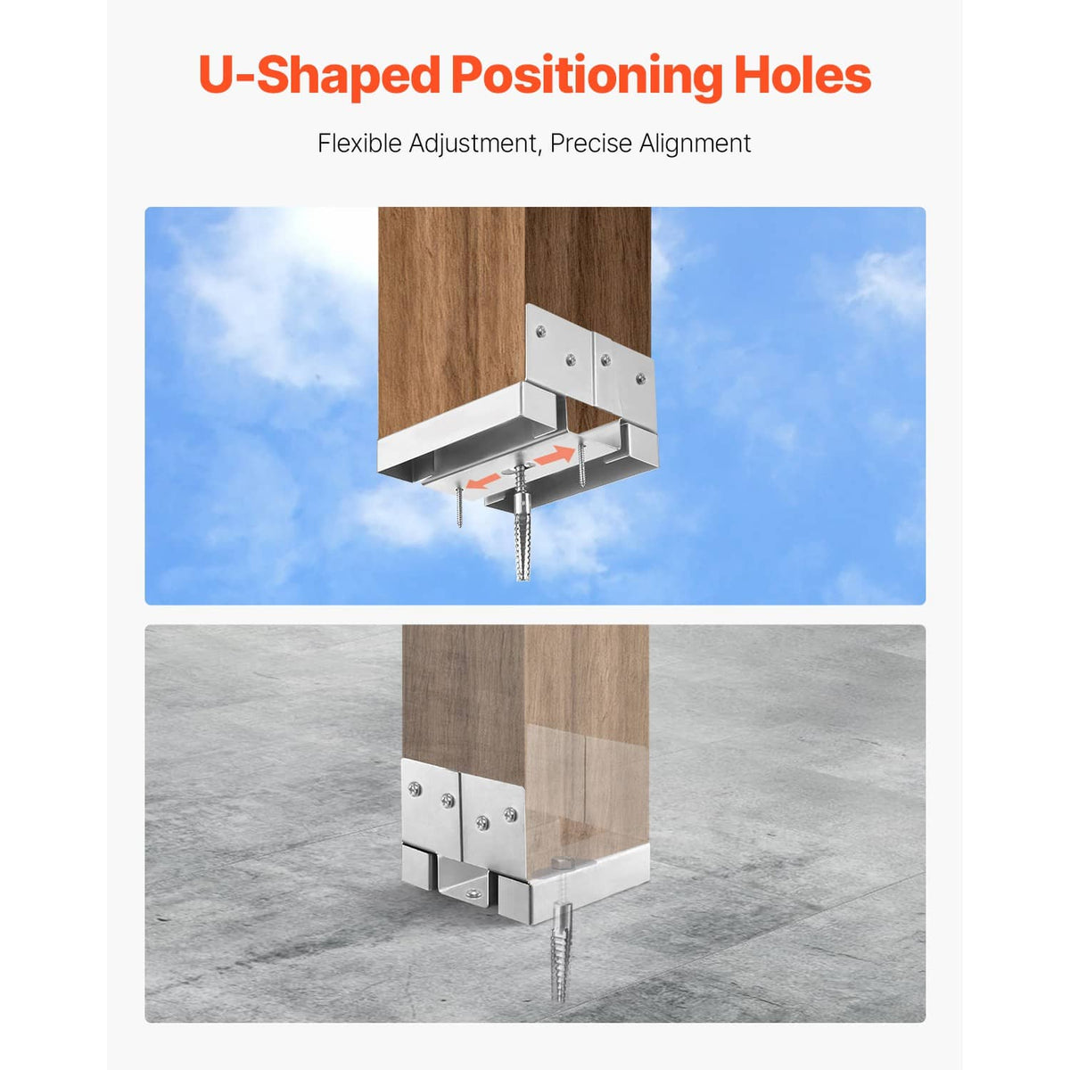 U-shaped post anchor bracket with positioning holes for precise alignment