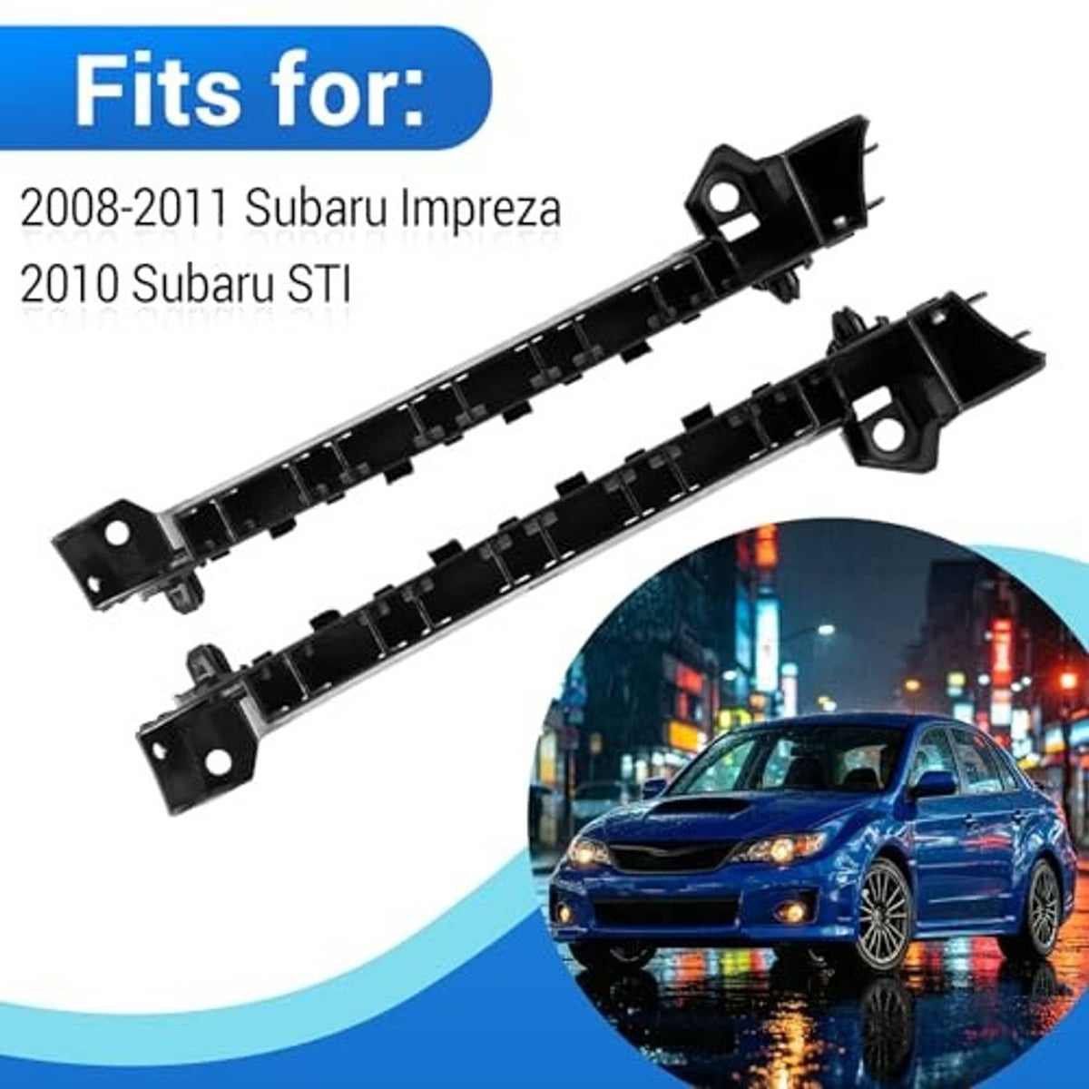 Two black bumper support brackets with ridged center beams and mounting tabs