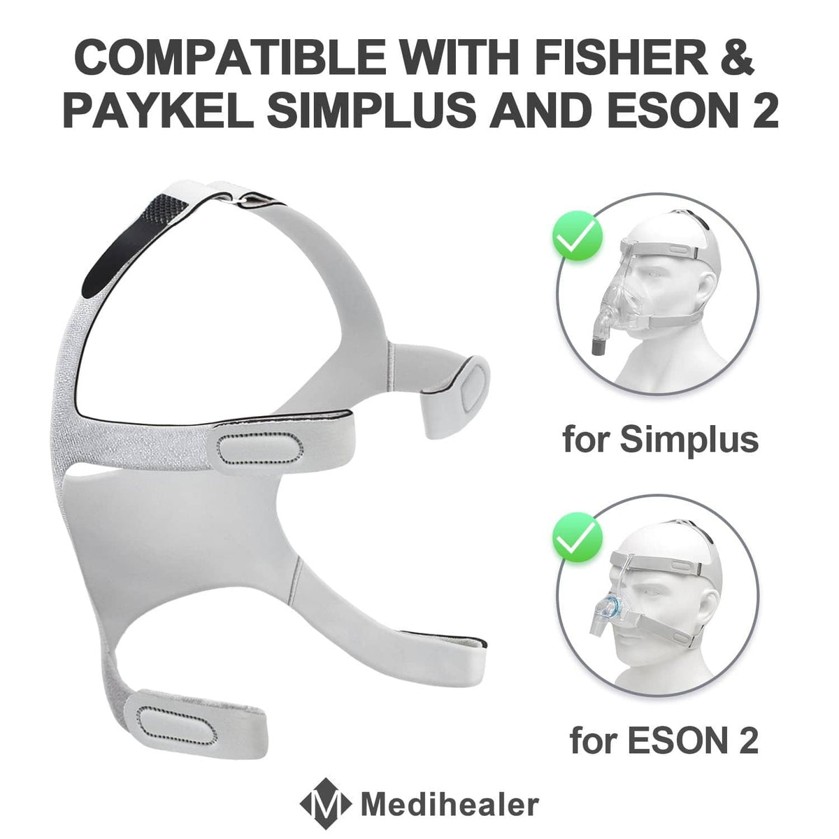 Gray full-face CPAP headgear replacement set with adjustable neck and side clips