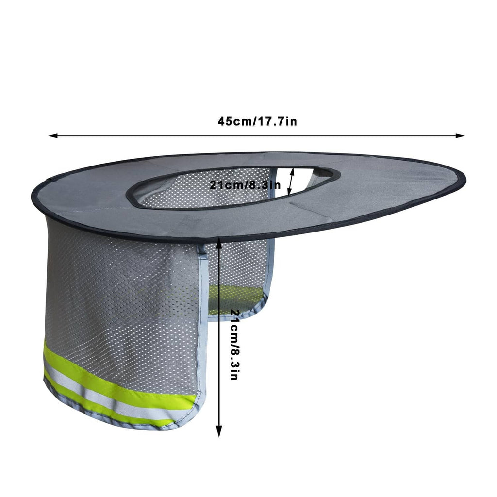 Grey hard hat sun shield hat with wide brim and mesh neck drape