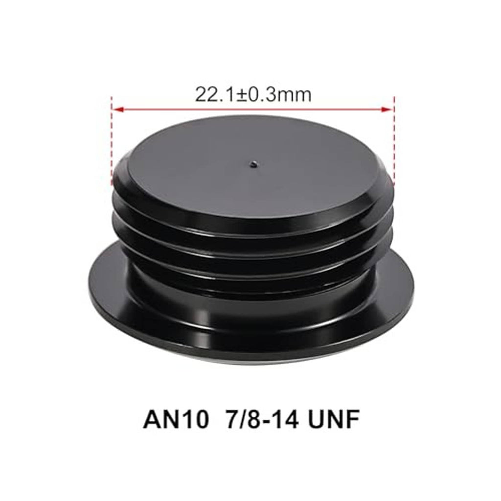 Black AN10 7/8-14 UNF ORB port plug with hex head and threaded body