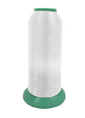 Clear polyester thread cone with white thread and green top ring