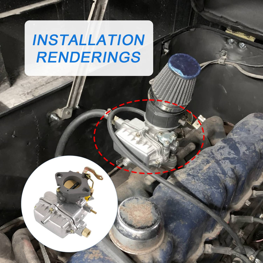 Carburetor installed on engine intake, silver body with brass choke components.