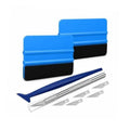 Car window tint kit with blue felt squeegees, craft knife, and 5 blades
