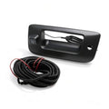 Black tailgate handle backup camera with coiled wiring cable harness