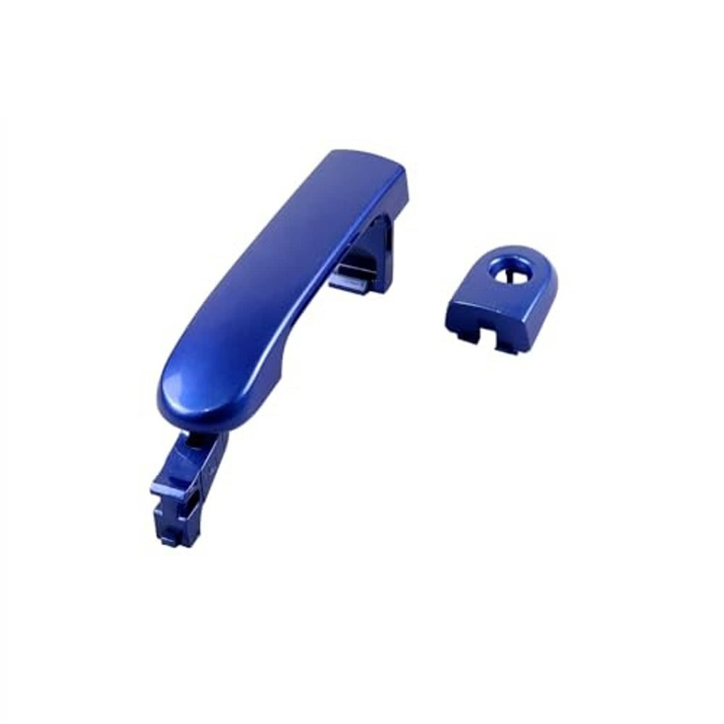 Blue exterior door handle and separate mounting bracket piece