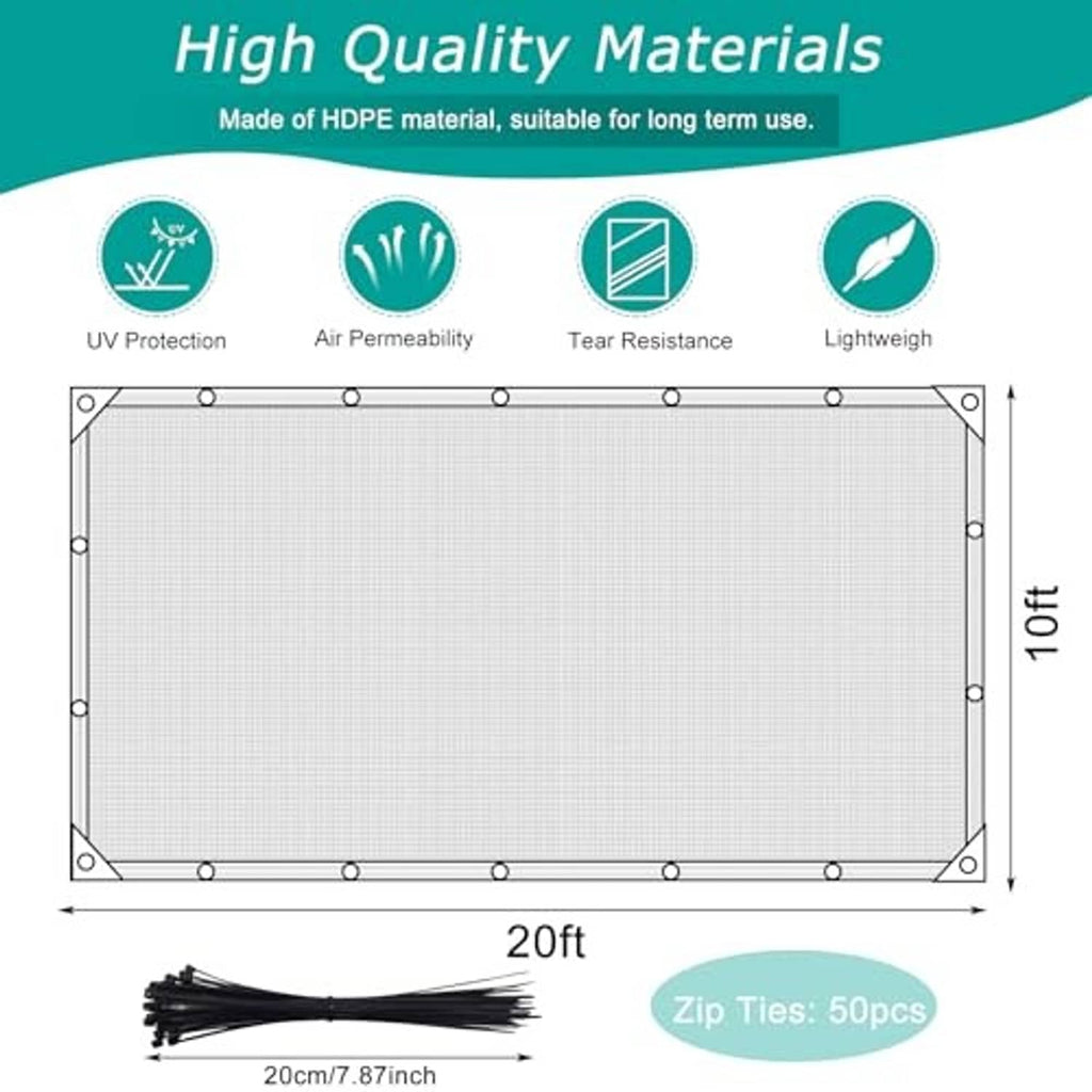 Black shade cloth tarp with 10 ft height, 20 ft length and grommet edges