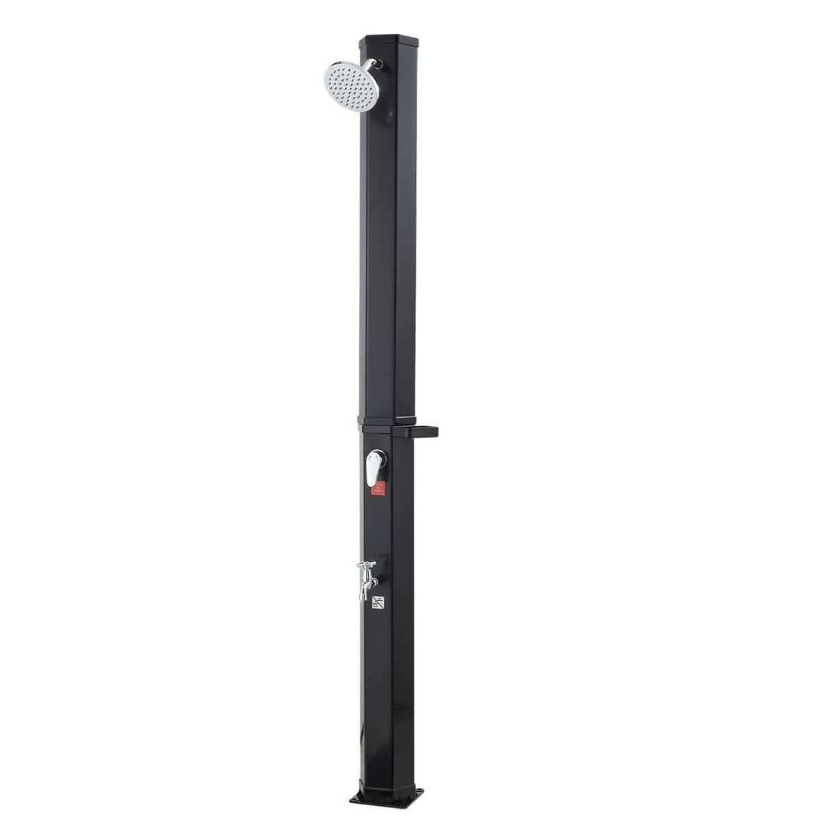 Outdoor solar shower stand with round shower head and side faucet controls