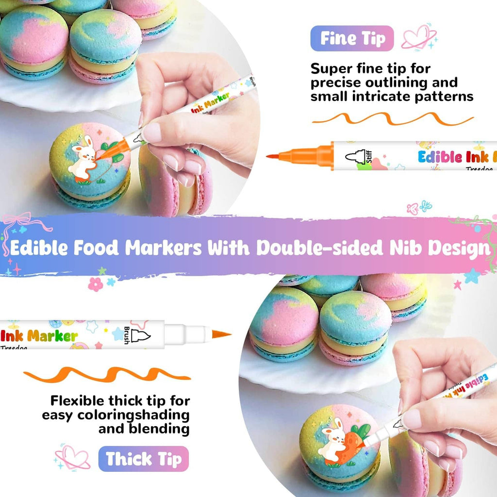 Edible ink marker with fine tip coloring detailed patterns on macarons