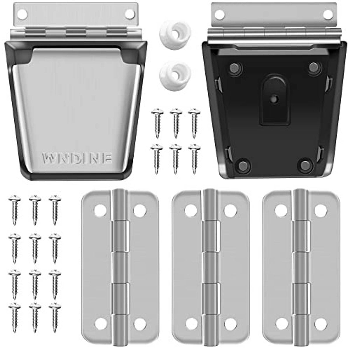 Stainless steel cooler hinge and latch set with screws and latch spacers