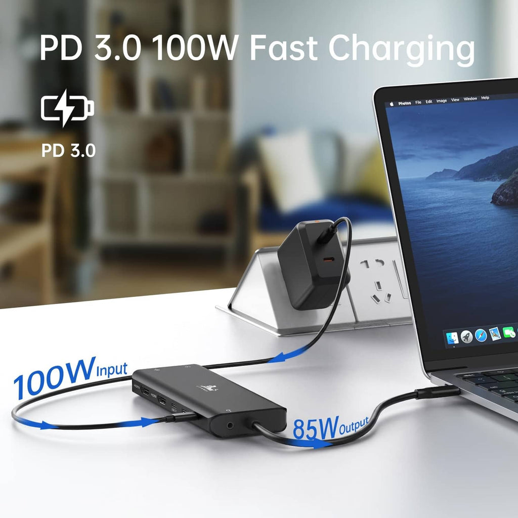 USB C docking station with PD 3.0 100W fast charging for laptop