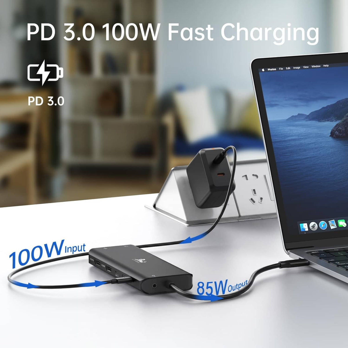 USB C docking station with PD 3.0 100W fast charging for laptop