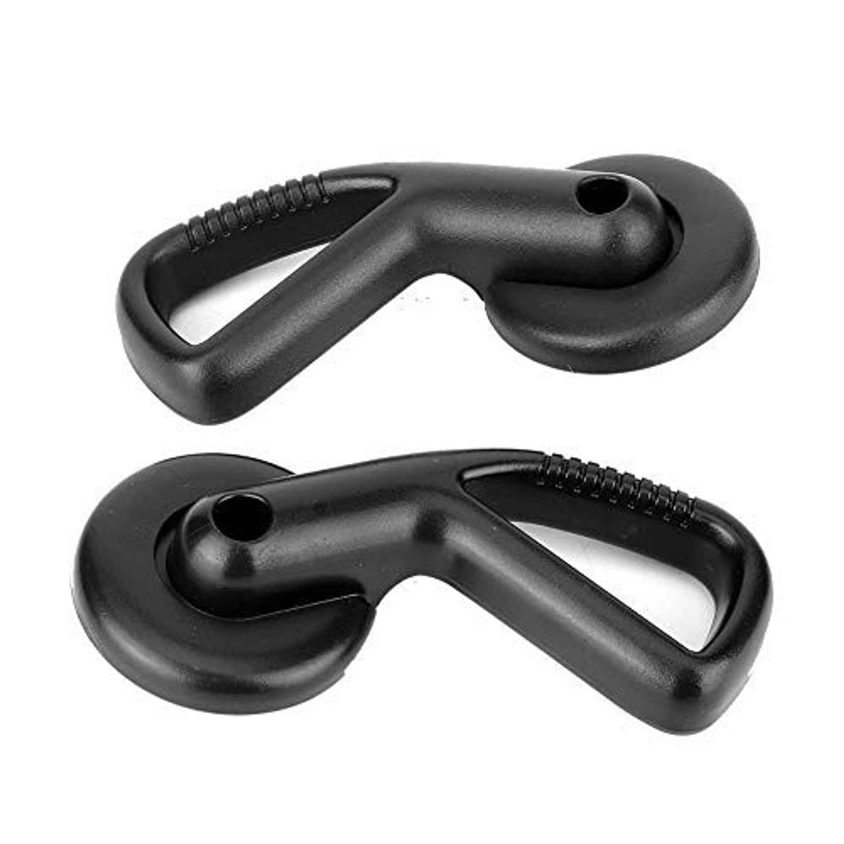 Pair of black car seat adjuster handle levers with textured grip loops
