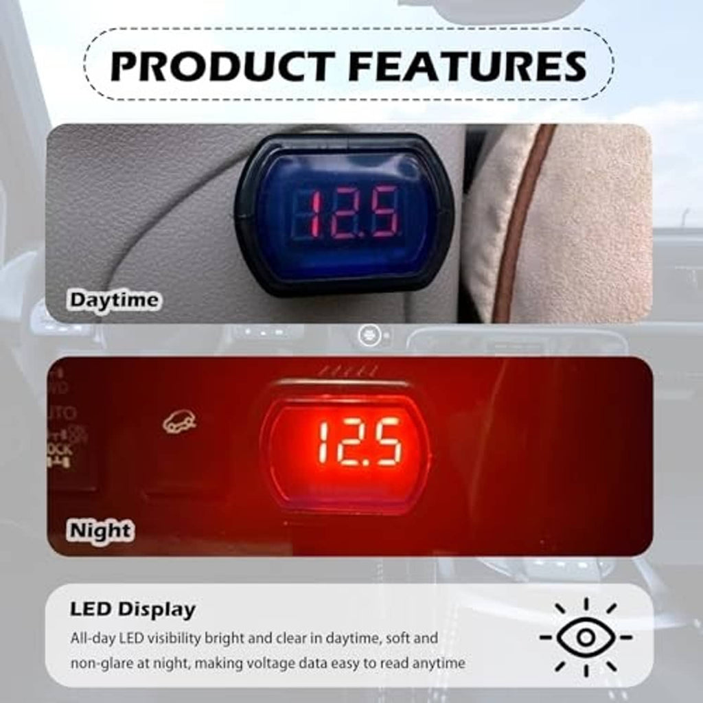 Car cigarette lighter voltage meter showing blue LED reading on black housing
