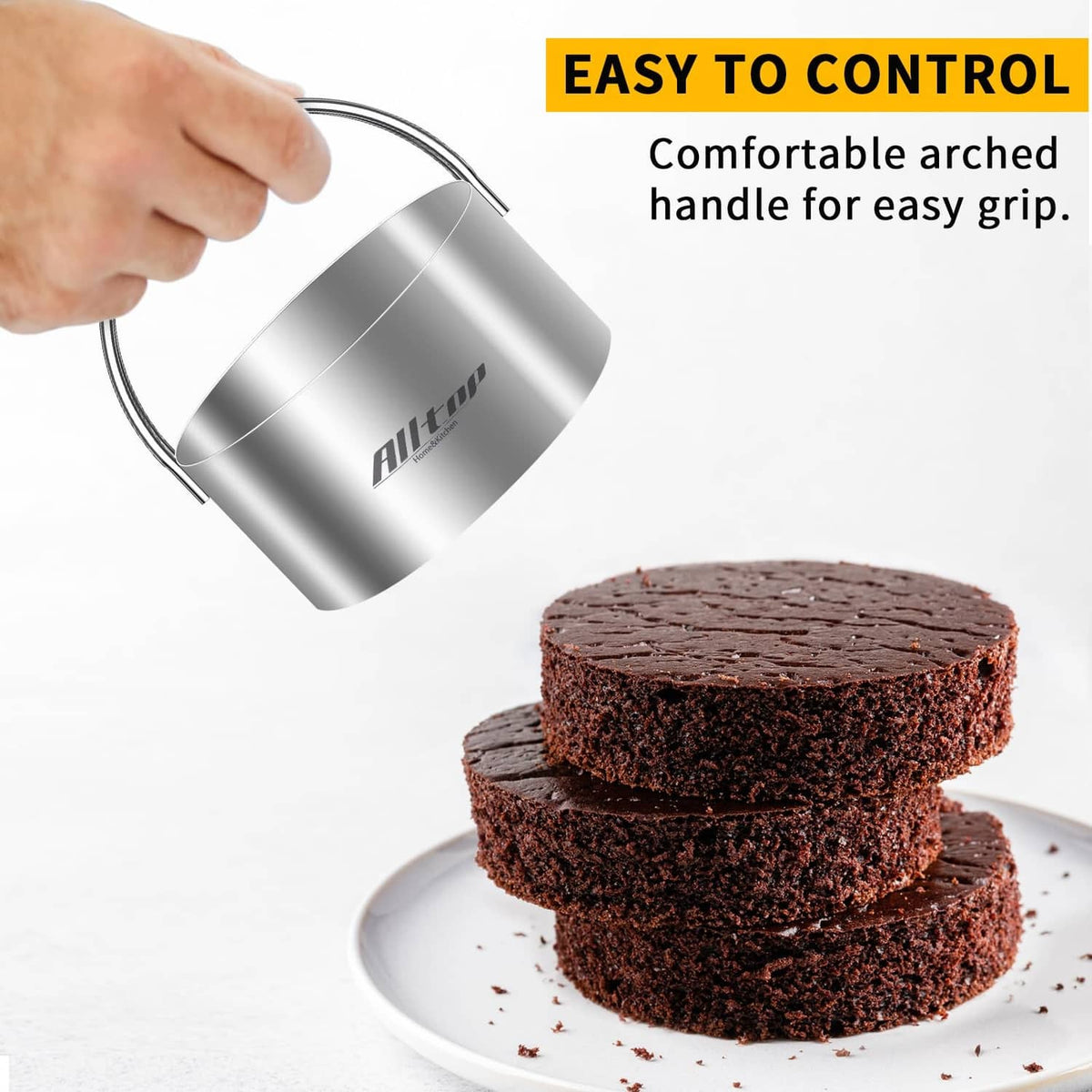 Stainless steel round biscuit cutter with arched handle, silver