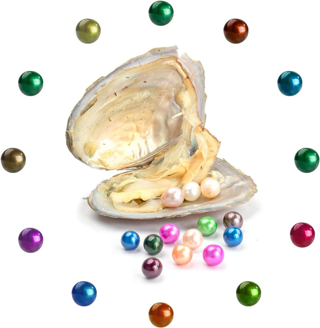 Open oyster shell with cream pearls and multicolor round pearl beads