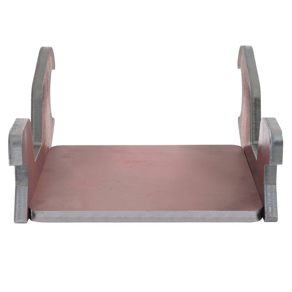 Metal bucket ear attachment with flat base and two upright end brackets