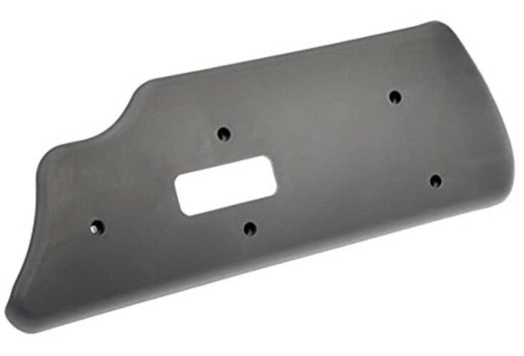 Front driver seat track cover, dark gray plastic panel with mounting holes