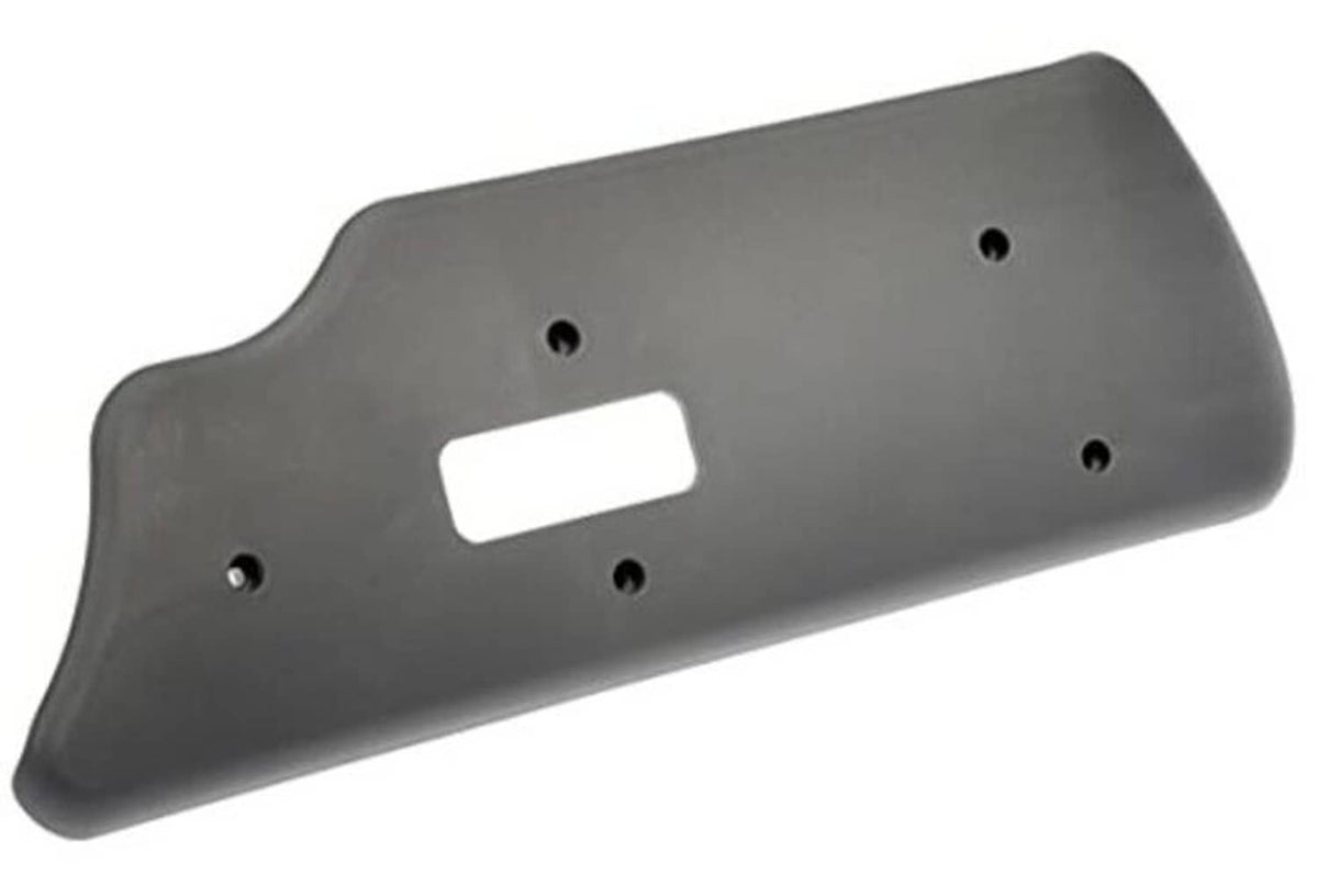 Front driver seat track cover, dark gray plastic panel with mounting holes