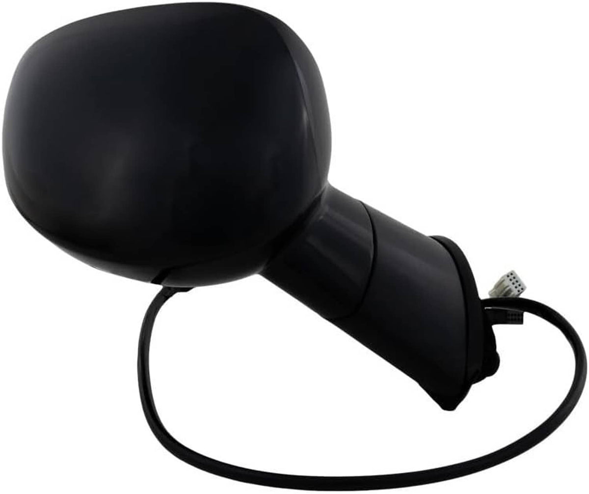 Black passenger side heated power mirror with housing, arm, and wiring harness