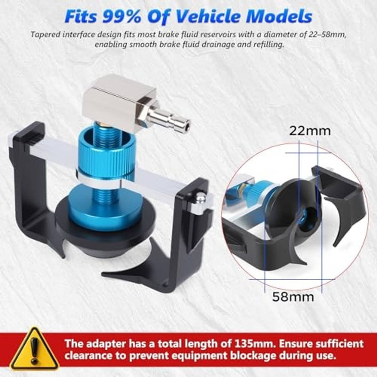 Brake bleeder adapter connector with blue spindle and metal fittings