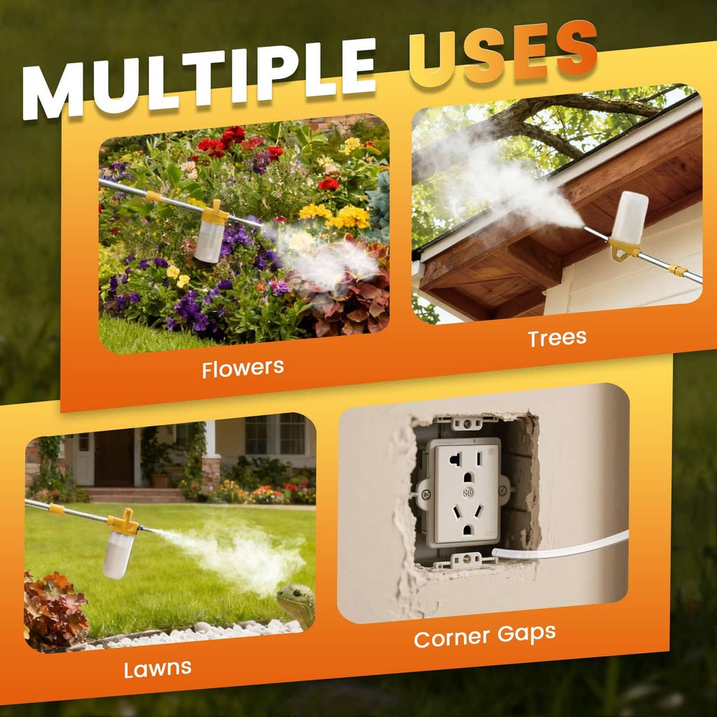 Powder sprayer for flowers, lawns, and corner gaps, with yellow wand and clear bottle