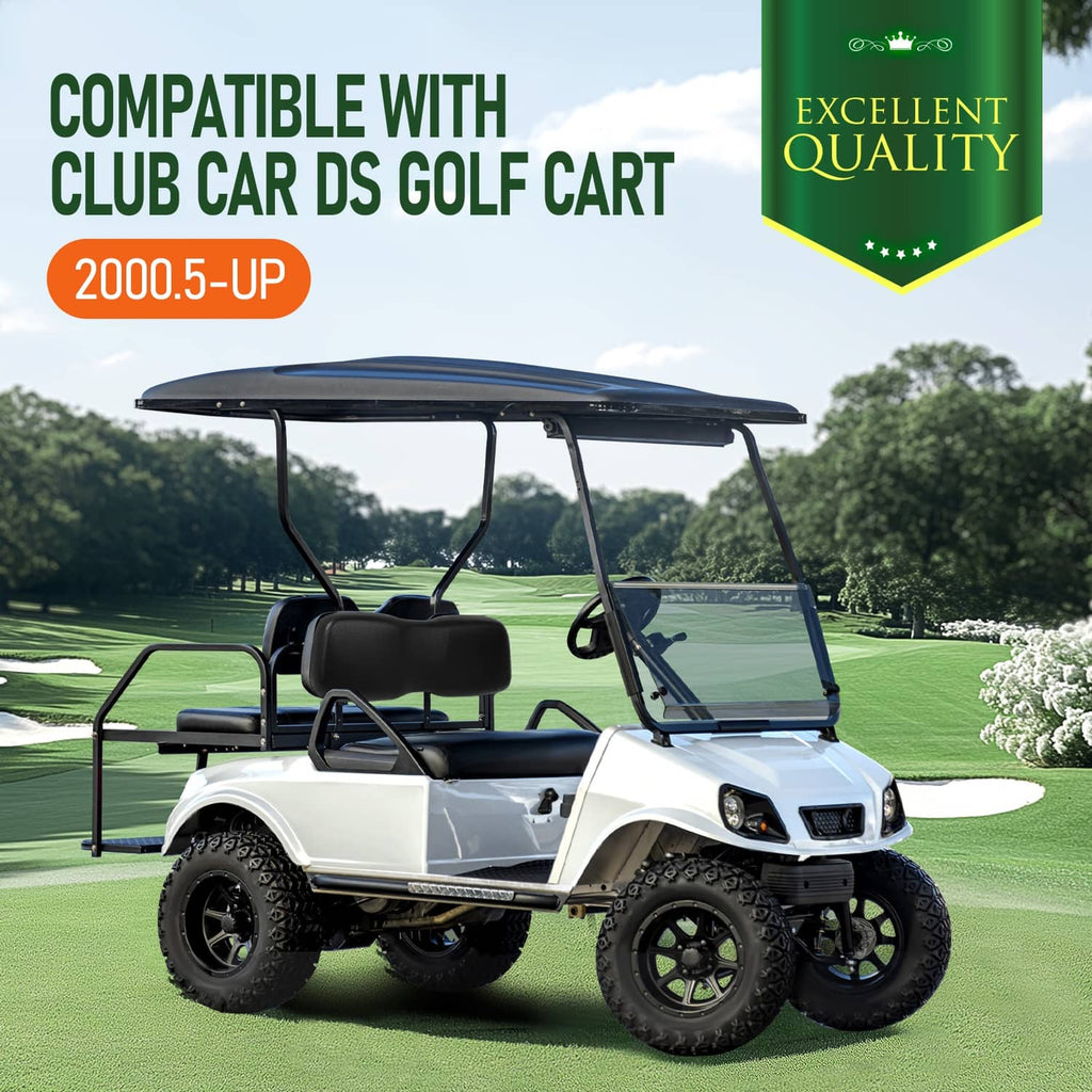 Black golf cart seat backrest and cushion installed on vehicle