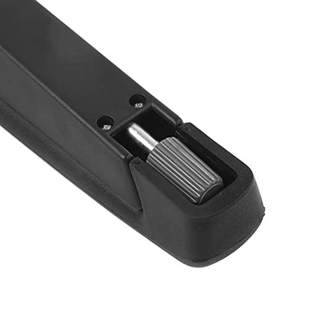 Black armrest end cap with metal mounting insert and screws