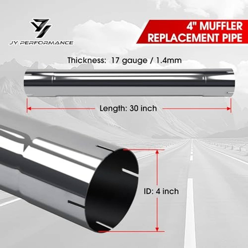 4-inch stainless muffler replacement pipe with straight body and slot cutouts