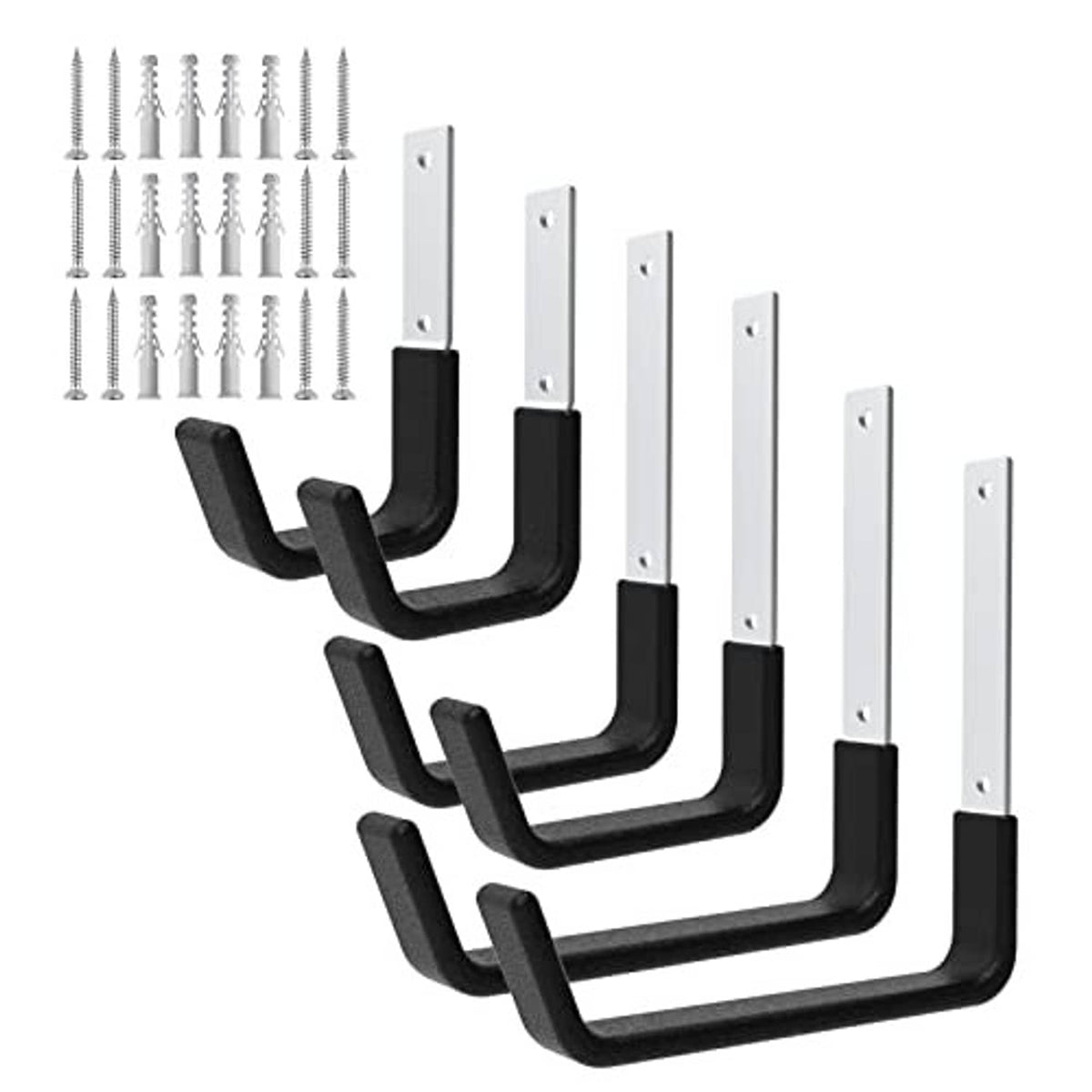 Black and white wall hooks bundle with screws for organized storage mounting