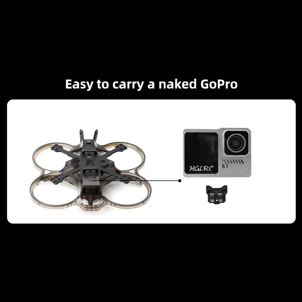 Black cinewhoop FPV drone frame with camera module mount on the side