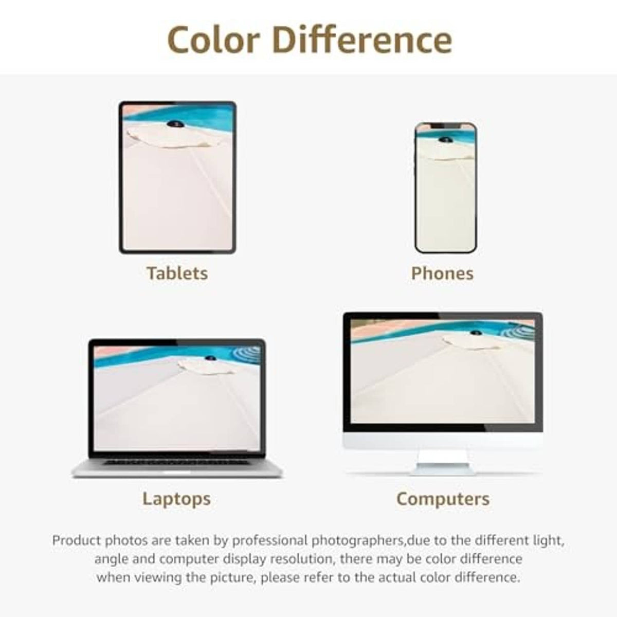 Replacement umbrella canopy color comparison showing similar fabric tone across views
