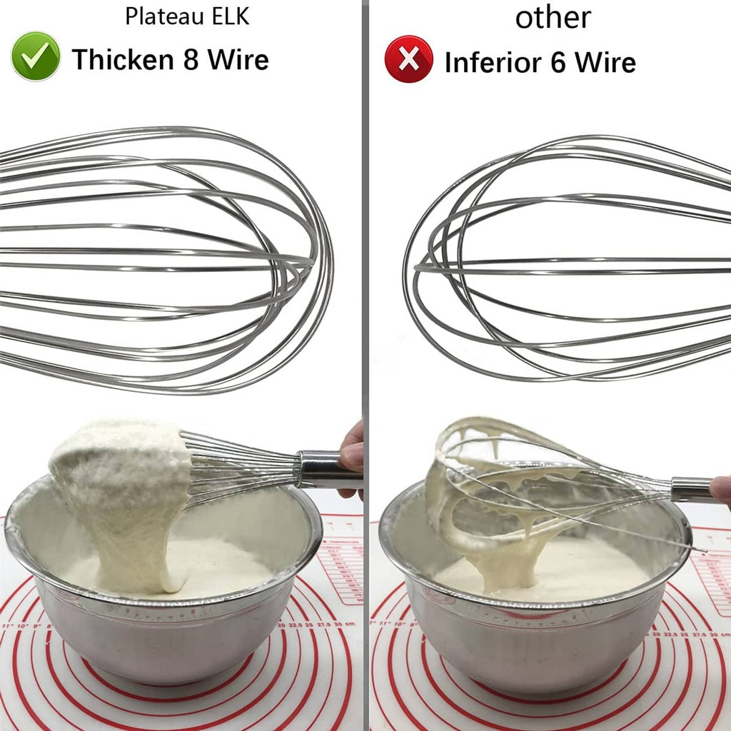 Thick wire stainless whisk loops shown in close-up comparison