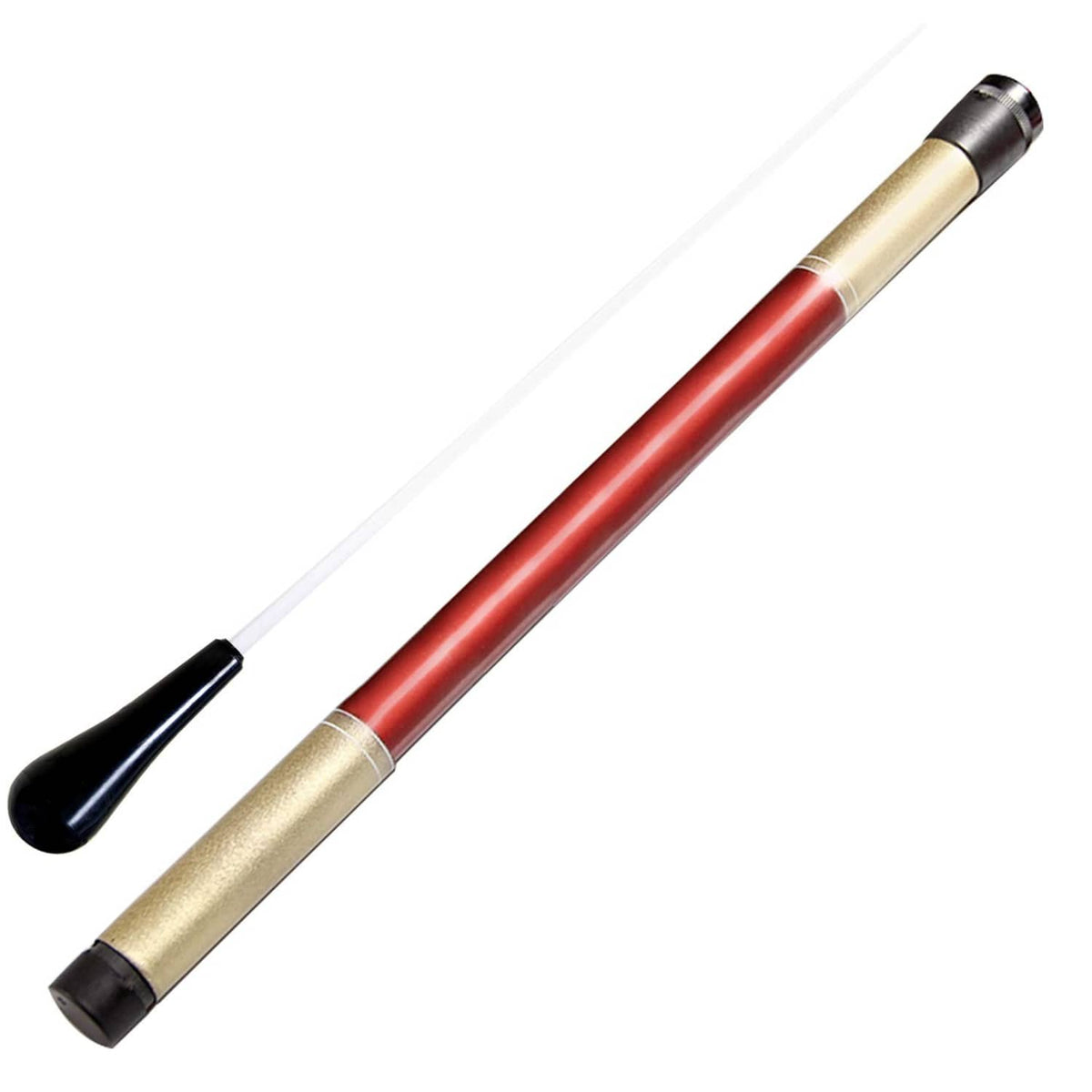 Conductor baton with black tip, red-and-gold imitation agate handle, white shaft