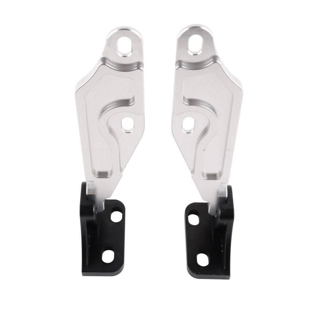Hood quick release hinge latch pair, silver brackets with black latch blocks