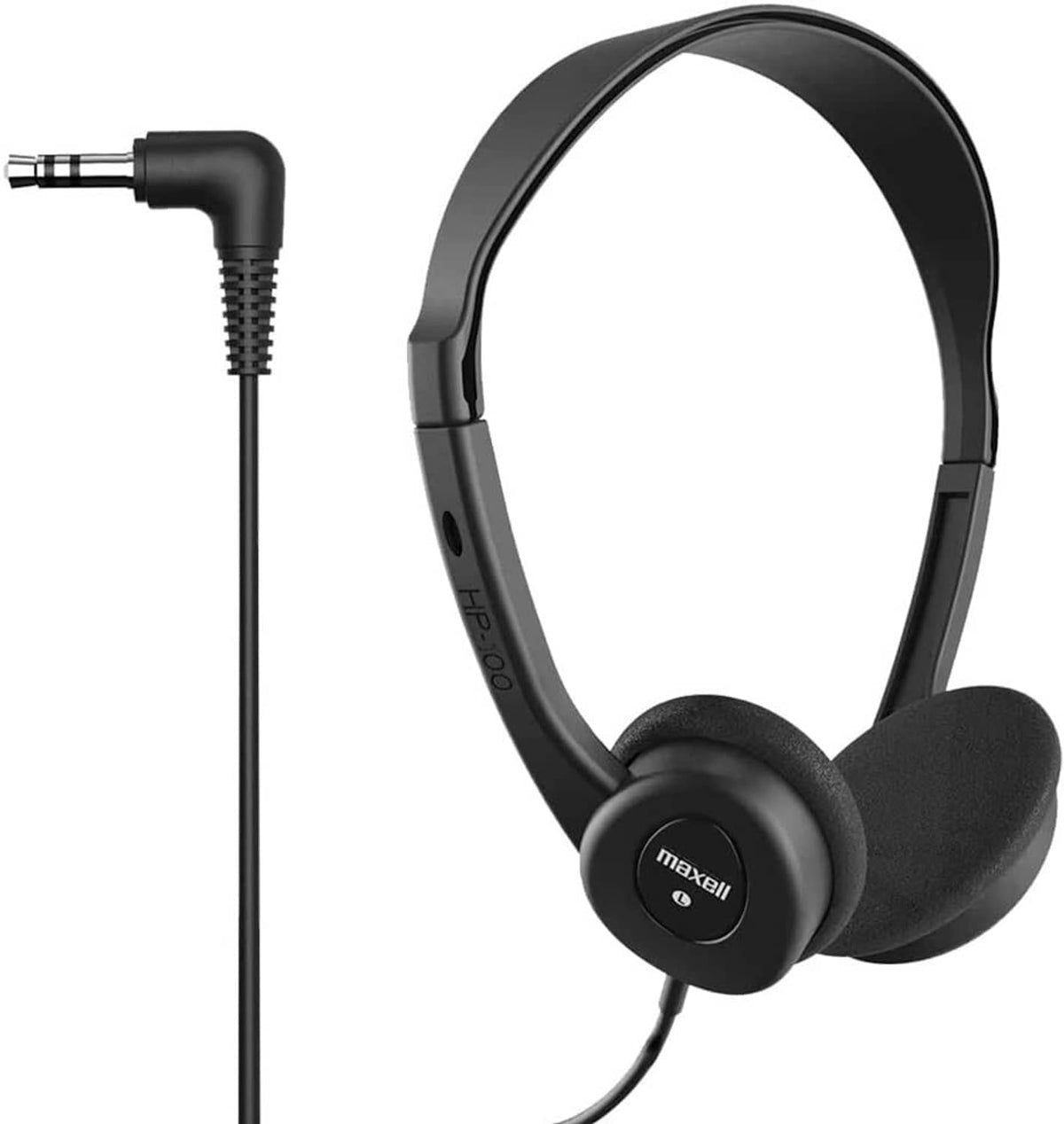 Black over-ear wired stereo headphones with 3.5 mm audio plug and cable