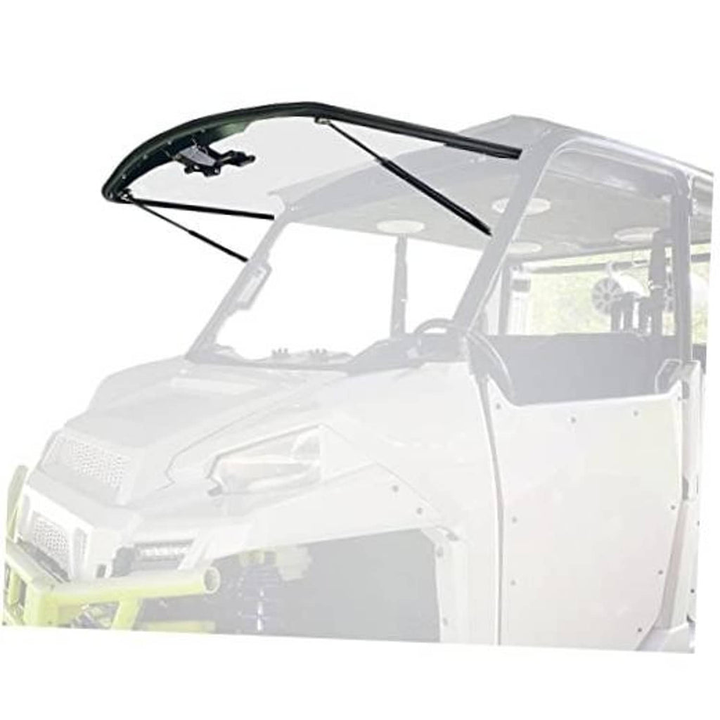 UTV flip windshield replacement, clear panel with black frame on Polaris Ranger