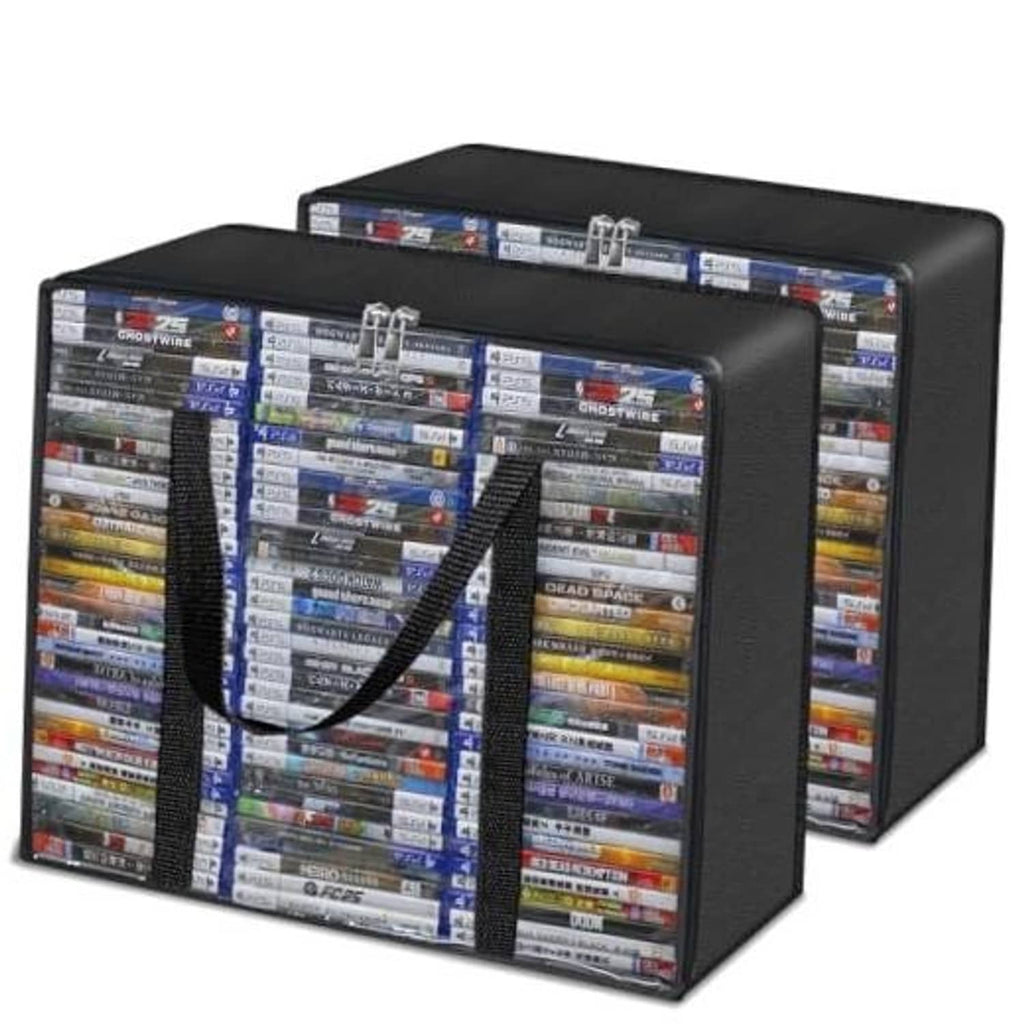 Pair of black CD/DVD storage bags with clear window, zipper closure, and carry handle