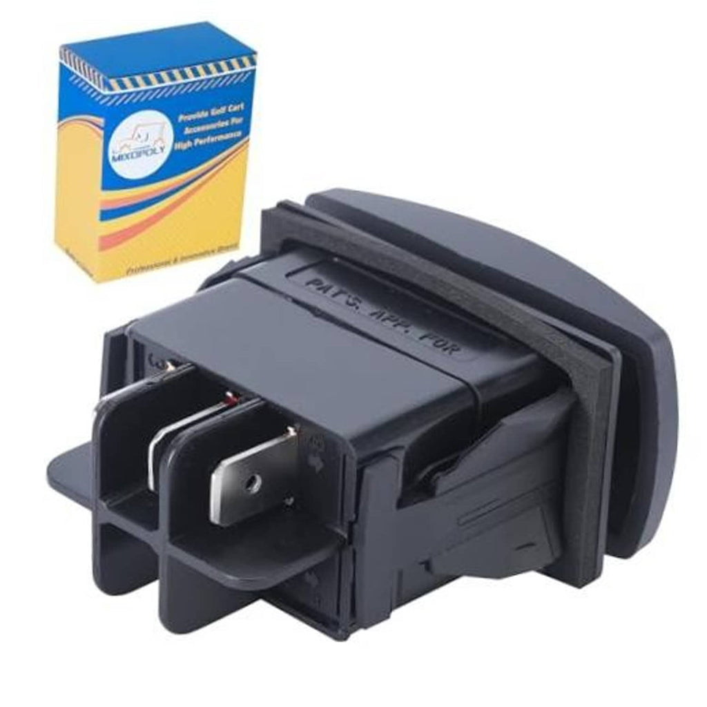 Black forward-reverse golf cart switch with mounting bracket and electrical connector