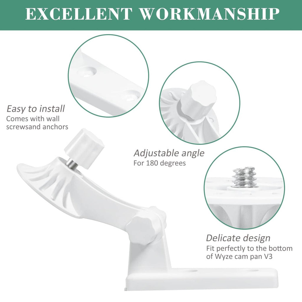 White wall mount with adjustable angle and screws/anchors included