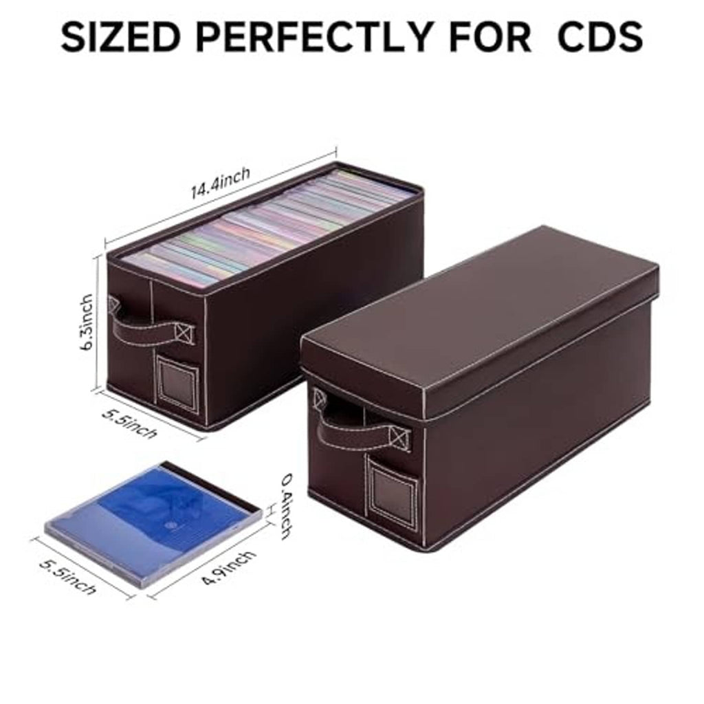 Brown faux leather CD storage box set of 2 with flip-top lids, shown together