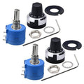 Wirewound precision potentiometer kit with blue body, black dial, and metal mounting parts