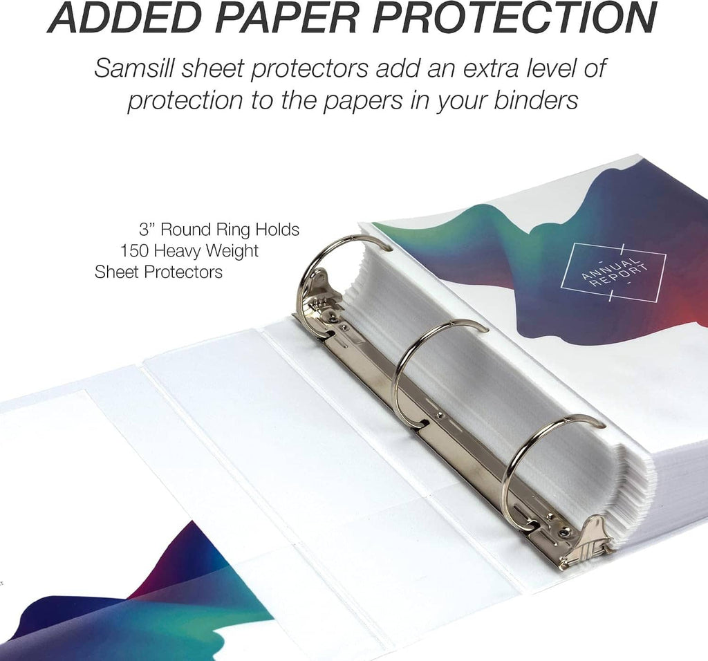 3-ring binder with sheet protectors for added paper protection and 3-inch size