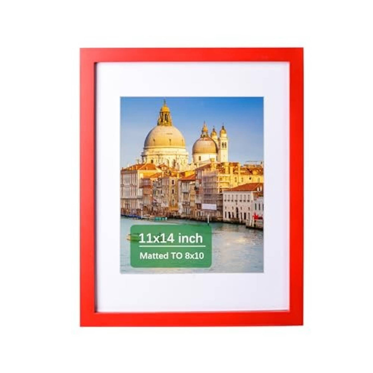 Red solid wood 11x14 picture frame with white mat and mounted photo