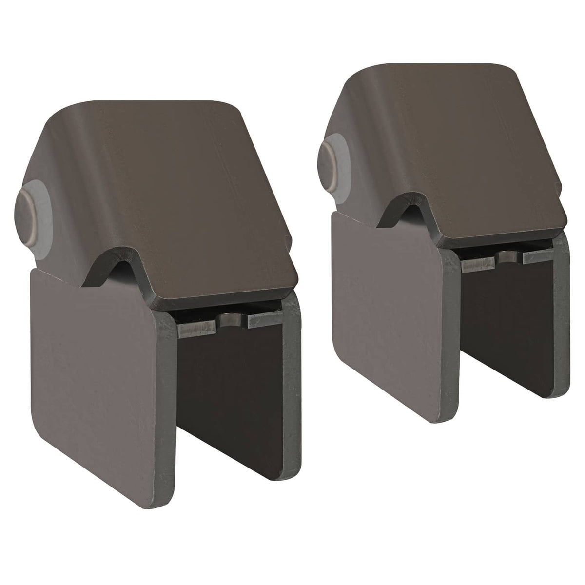 Steel weld-on trailer hinge pair with side hole rings, dark brown and gray