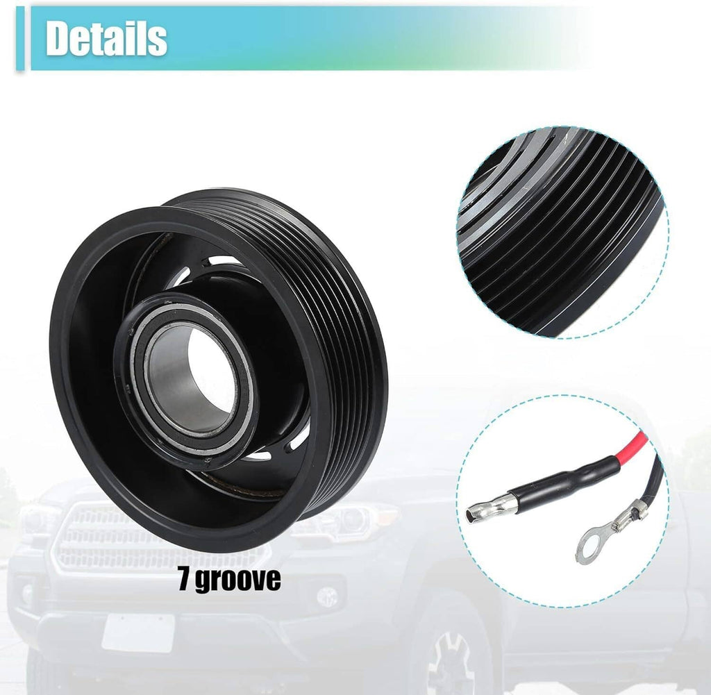 Black AC compressor clutch pulley with ribbed 7-groove belt surface detail