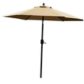 Tan patio umbrella with black pole and beige canopy, push-button lift handle