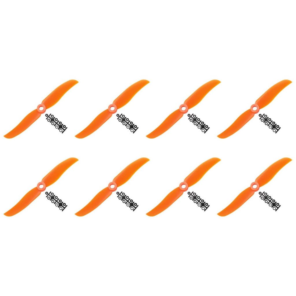 Orange two-blade fixed-wing propellers, multi-pack with center mounting holes