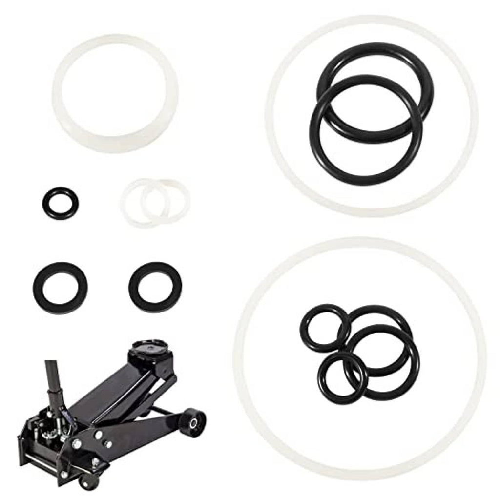Floor jack seal repair kit showing black O-rings and circular gasket seals