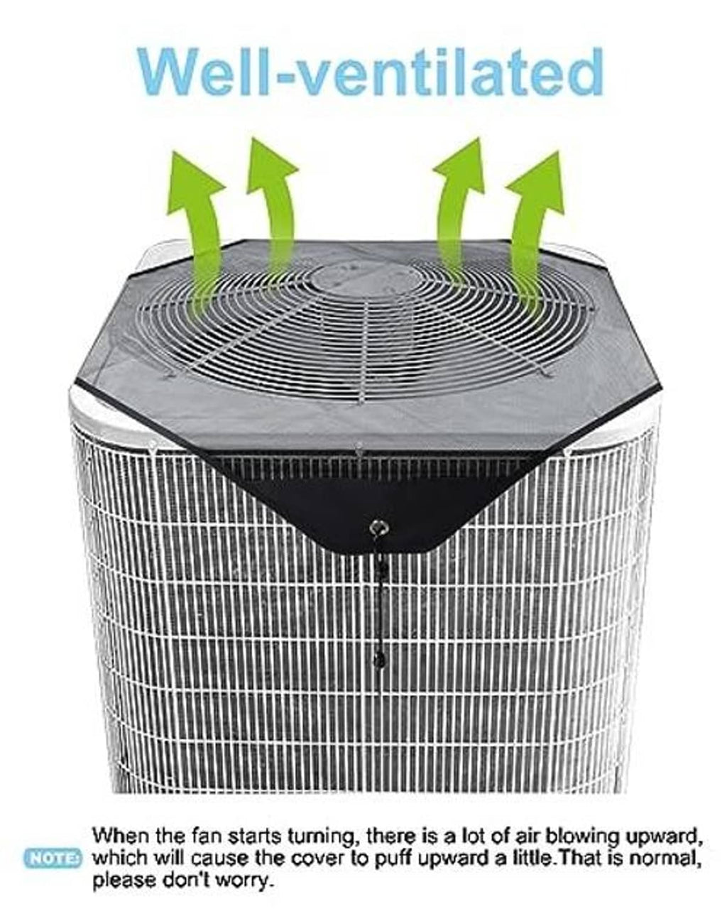 Vented outdoor AC unit cover with circular fan opening on the dark top
